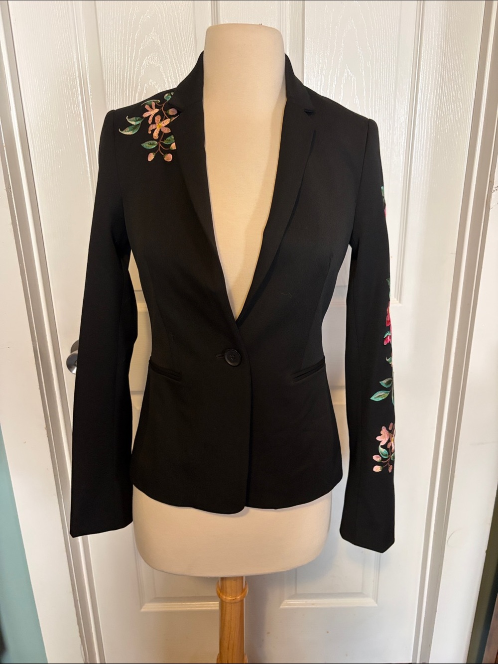 Forever 21 Black Blazer with Floral Embroidery